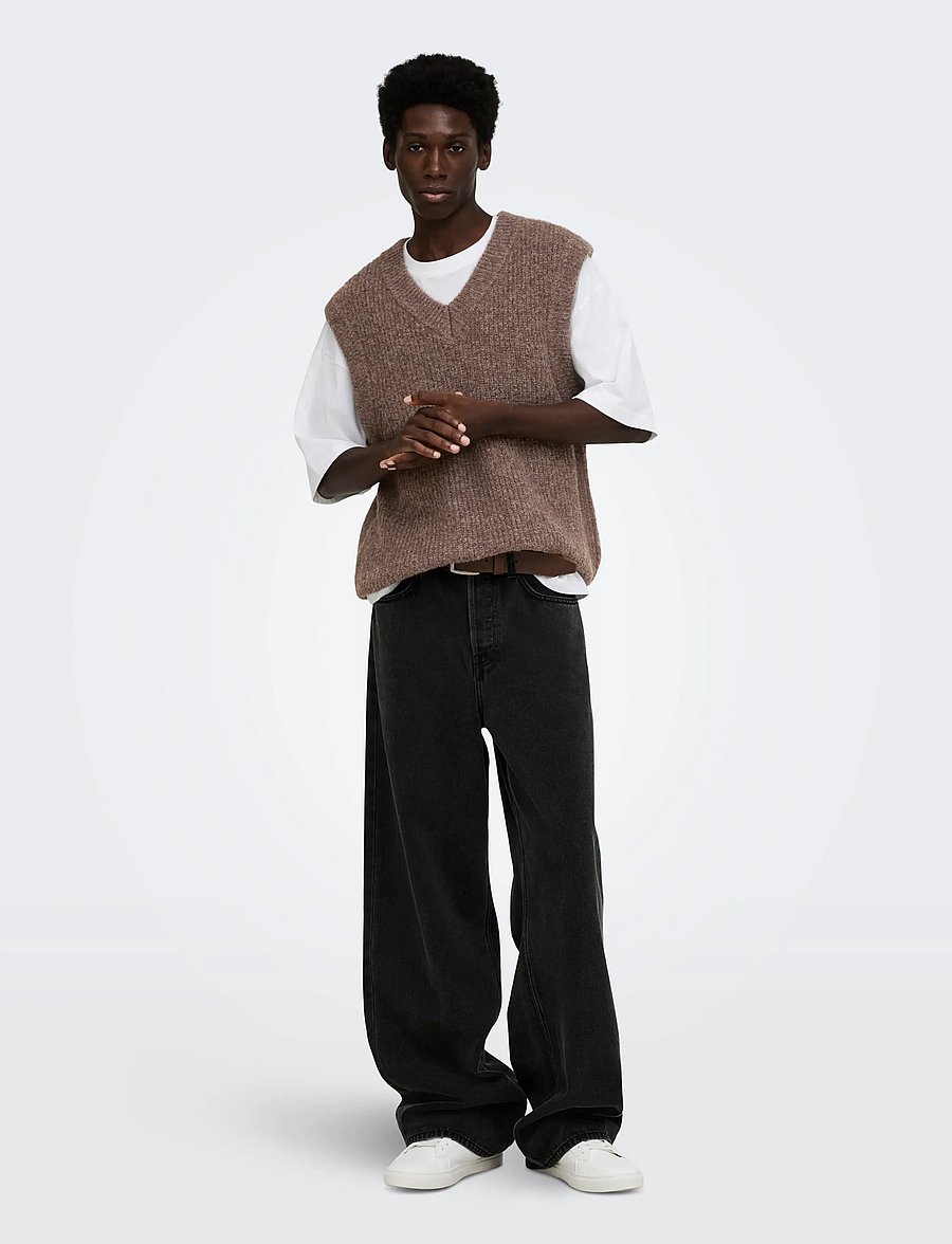 ONLY & SONS - ONSTROY RLX 12 V-NECK VEST - stickade västar - ermine - 4