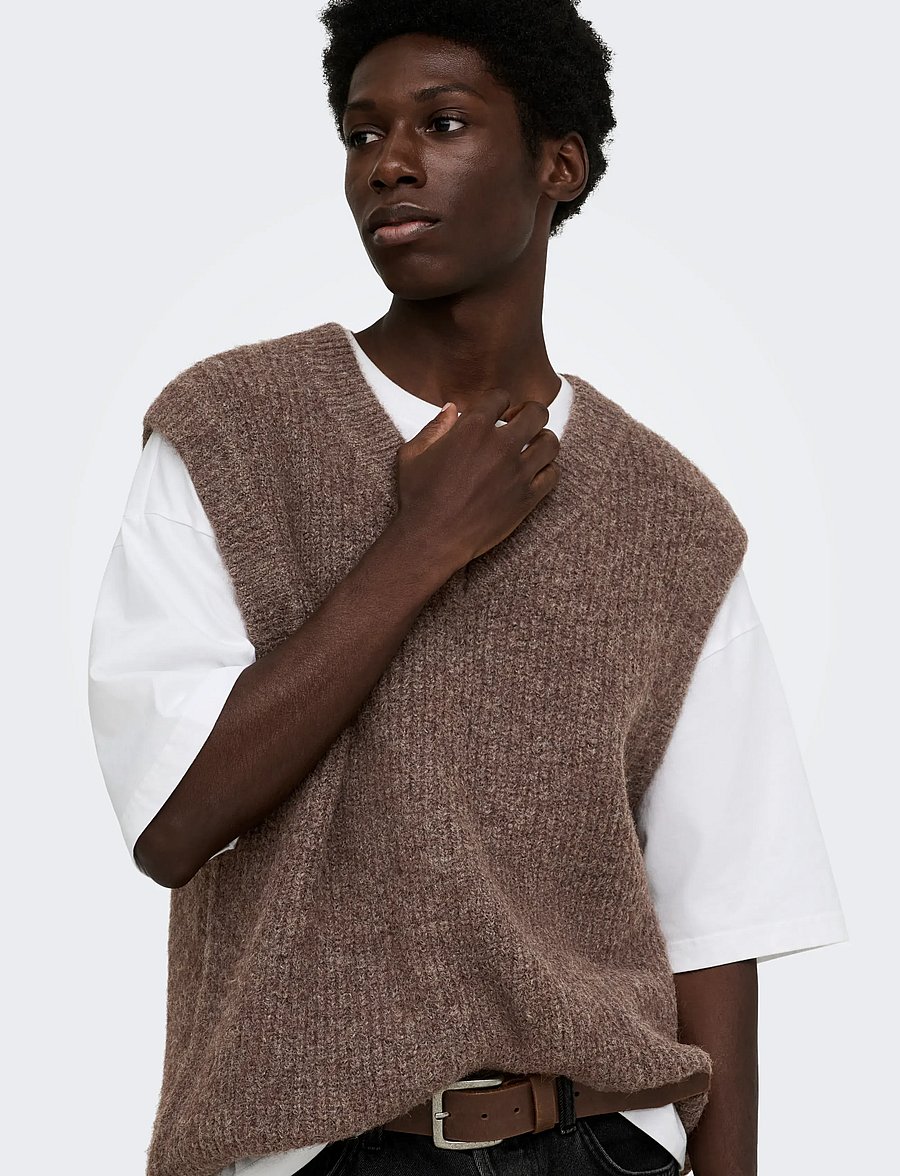 ONLY & SONS - ONSTROY RLX 12 V-NECK VEST - stickade västar - ermine - 5