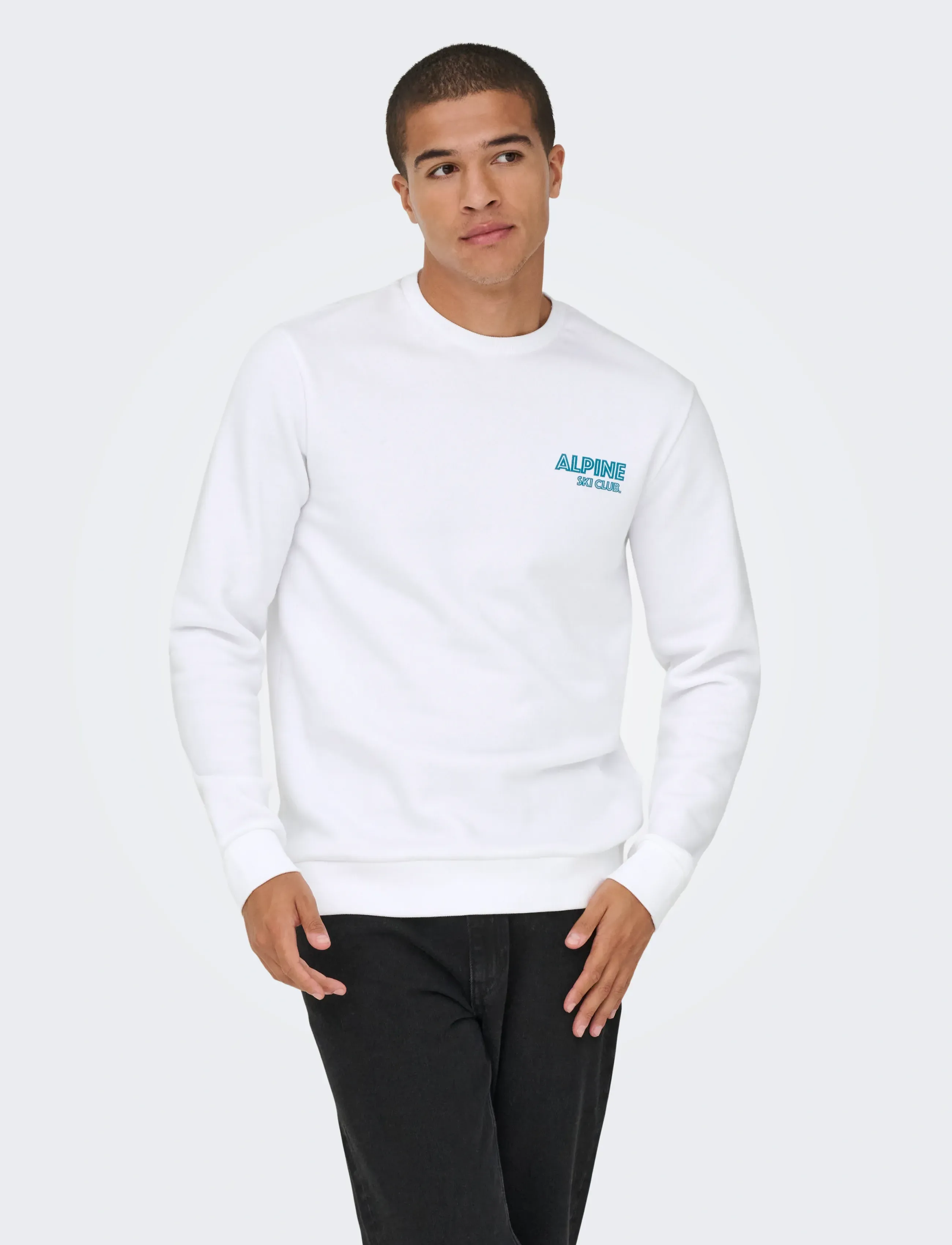 ONLY & SONS Onsceres Ski Ls Reg Crew Swe Cs, Alpine Ski Sweatshirt, Hvid, Str: S
