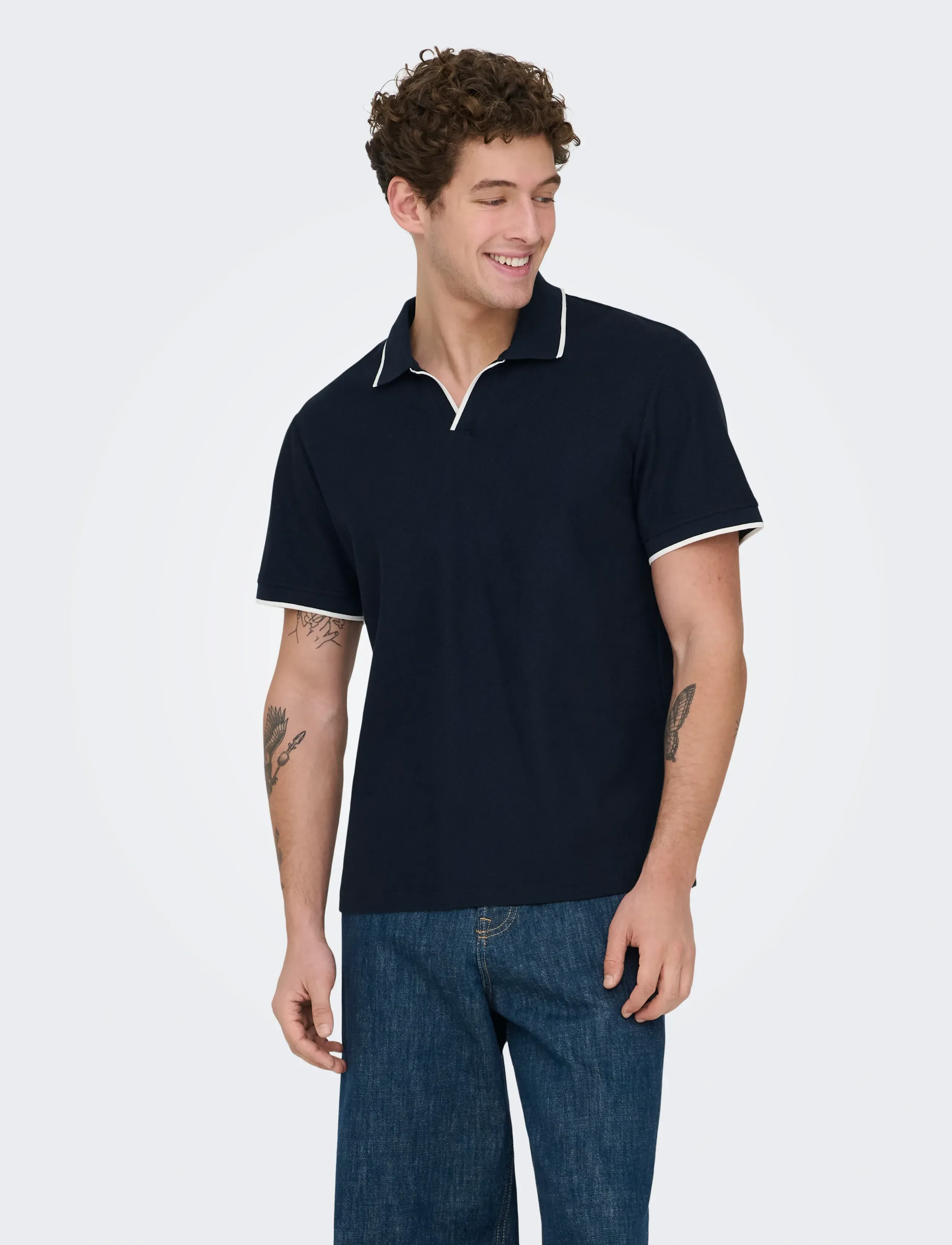 ONLY & SONS Onsaston Reg Ss Frml Resort Polo, S, Polos, Marineblau - Short-sleeved, Männerswear