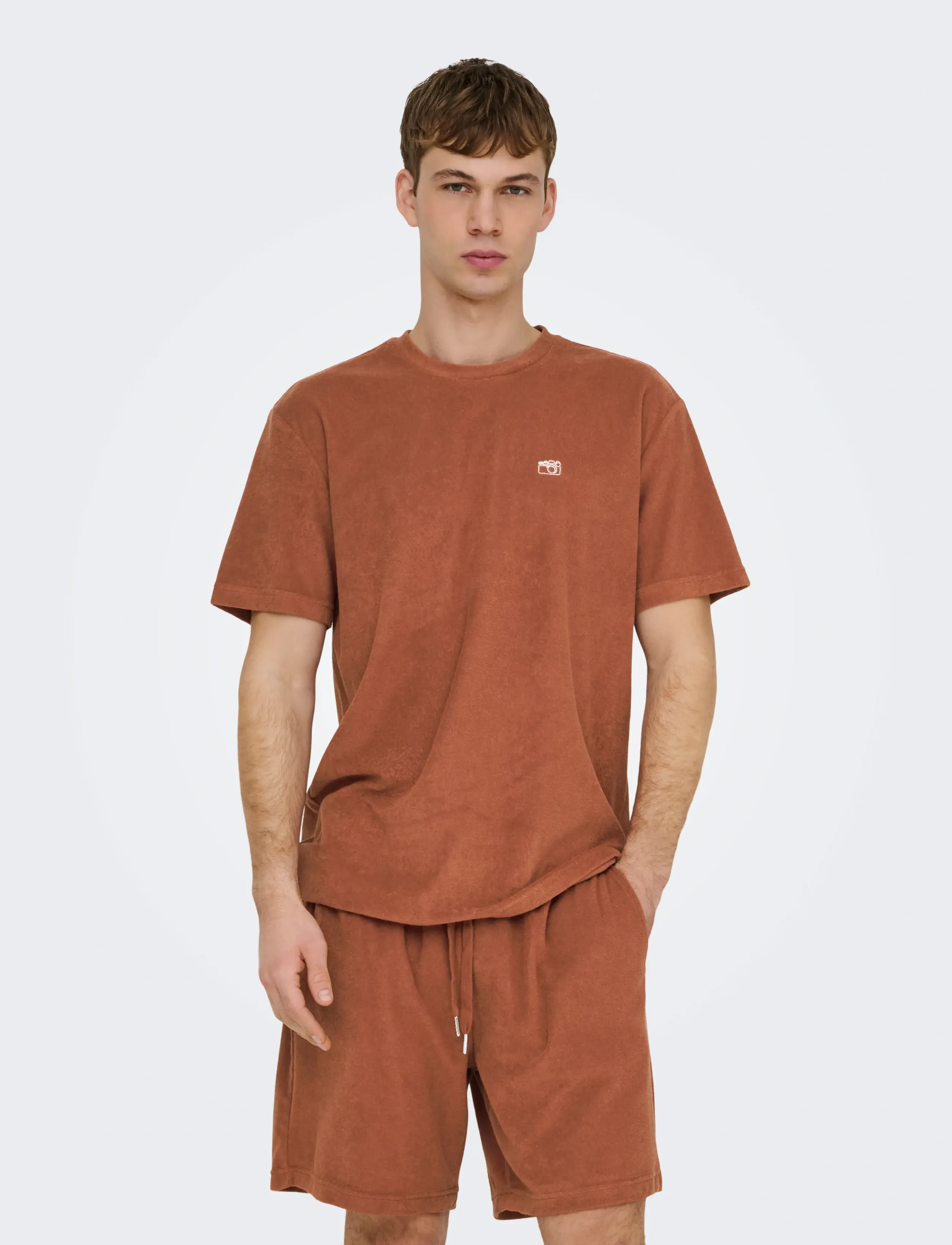 ONLY & SONS Onstellas Reg Ss Frotte Tee, Mænd, Frotte T-shirt, Brun, Str: S