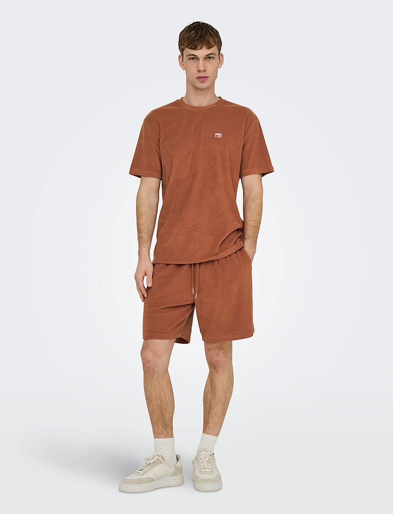 ONLY & SONS - ONSTELLAS REG SS FROTTE TEE - kortærmede t-shirts - rustic brown - 4
