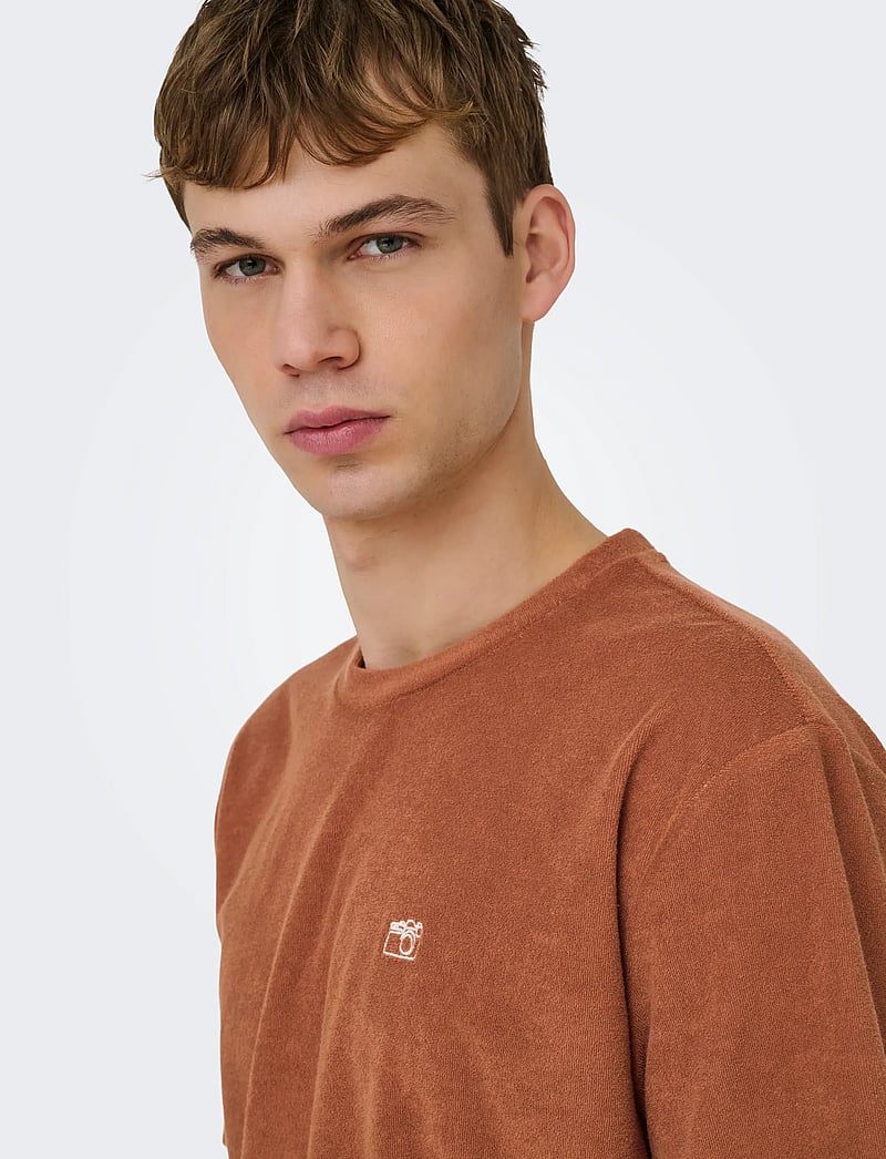 ONLY & SONS - ONSTELLAS REG SS FROTTE TEE - kortærmede t-shirts - rustic brown - 5