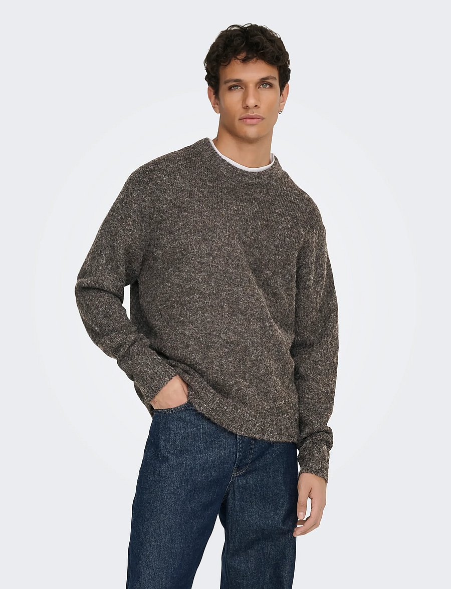ONLY & SONS - ONSHALE LS RLX CREW KNIT NOOS - demitasse - 0