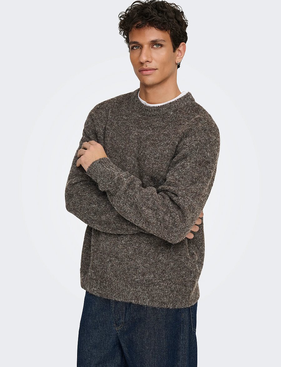 ONLY & SONS - ONSHALE LS RLX CREW KNIT NOOS - demitasse - 5