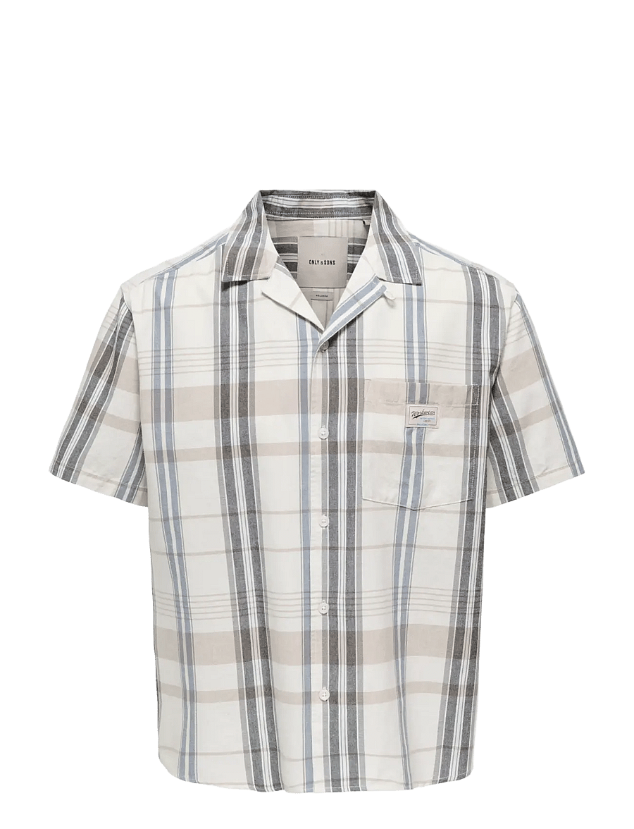 ONLY & SONS - ONSEBERT RLX RESORT SS SHIRT WW - karierte hemden - egret - 1