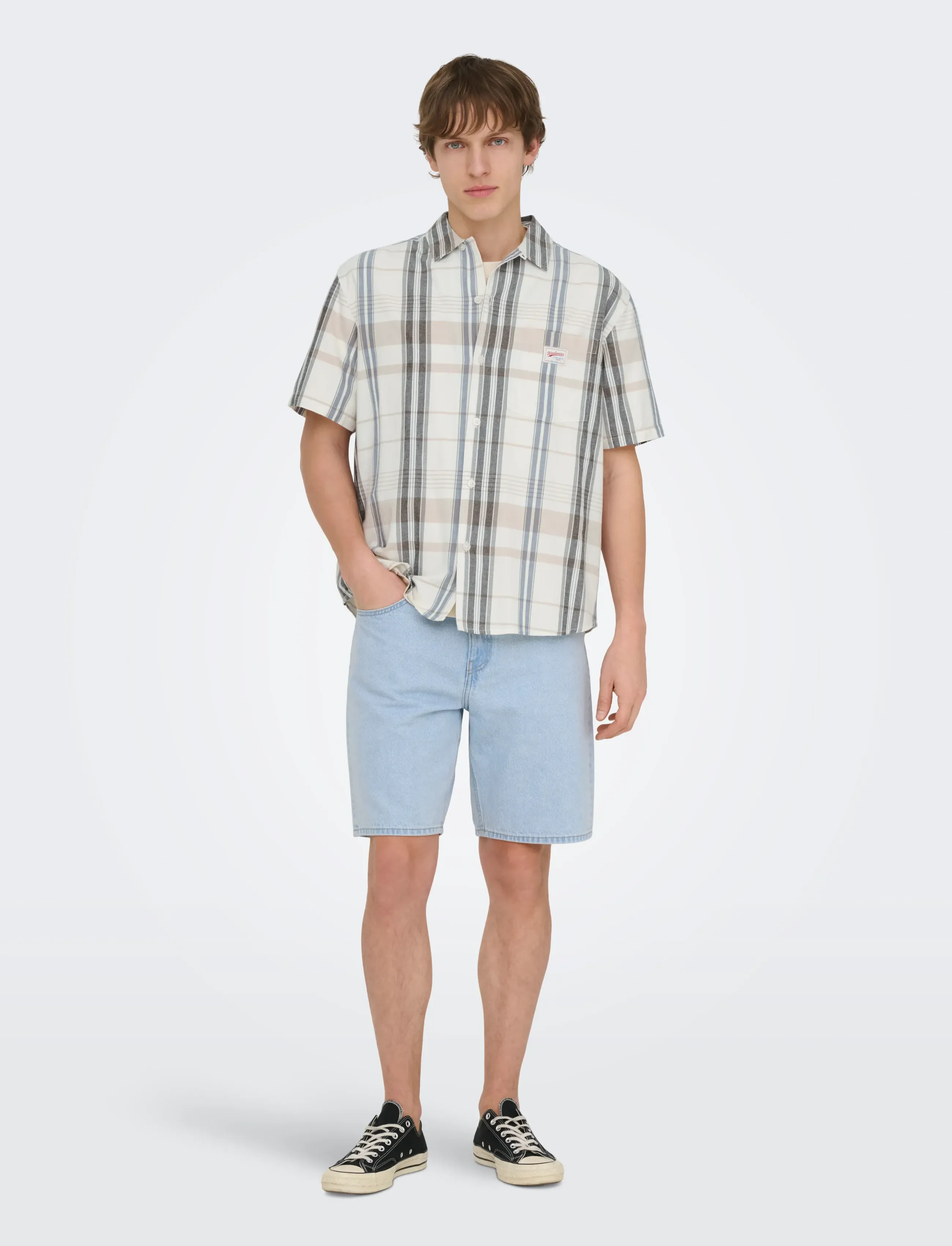 ONLY & SONS - ONSEBERT RLX RESORT SS SHIRT WW - ruutupaidat - egret - 4