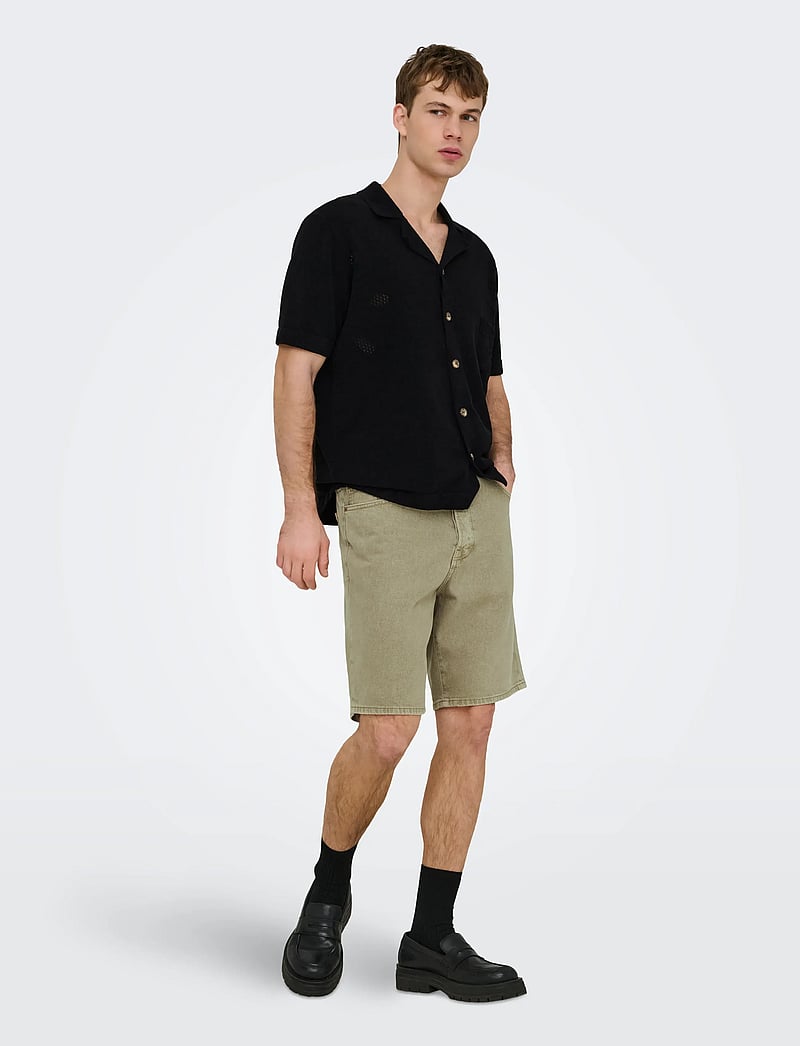ONLY & SONS - ONSJAM LIFE REG SS SHIRT KNIT - gestrickte polohemden - black - 4