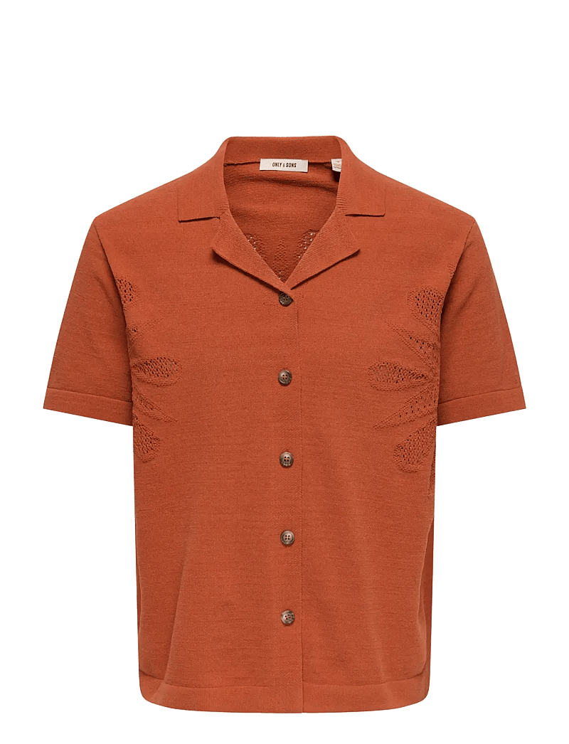 ONLY & SONS - ONSJAM LIFE REG SS SHIRT KNIT - gestrickte polohemden - burnt brick - 1