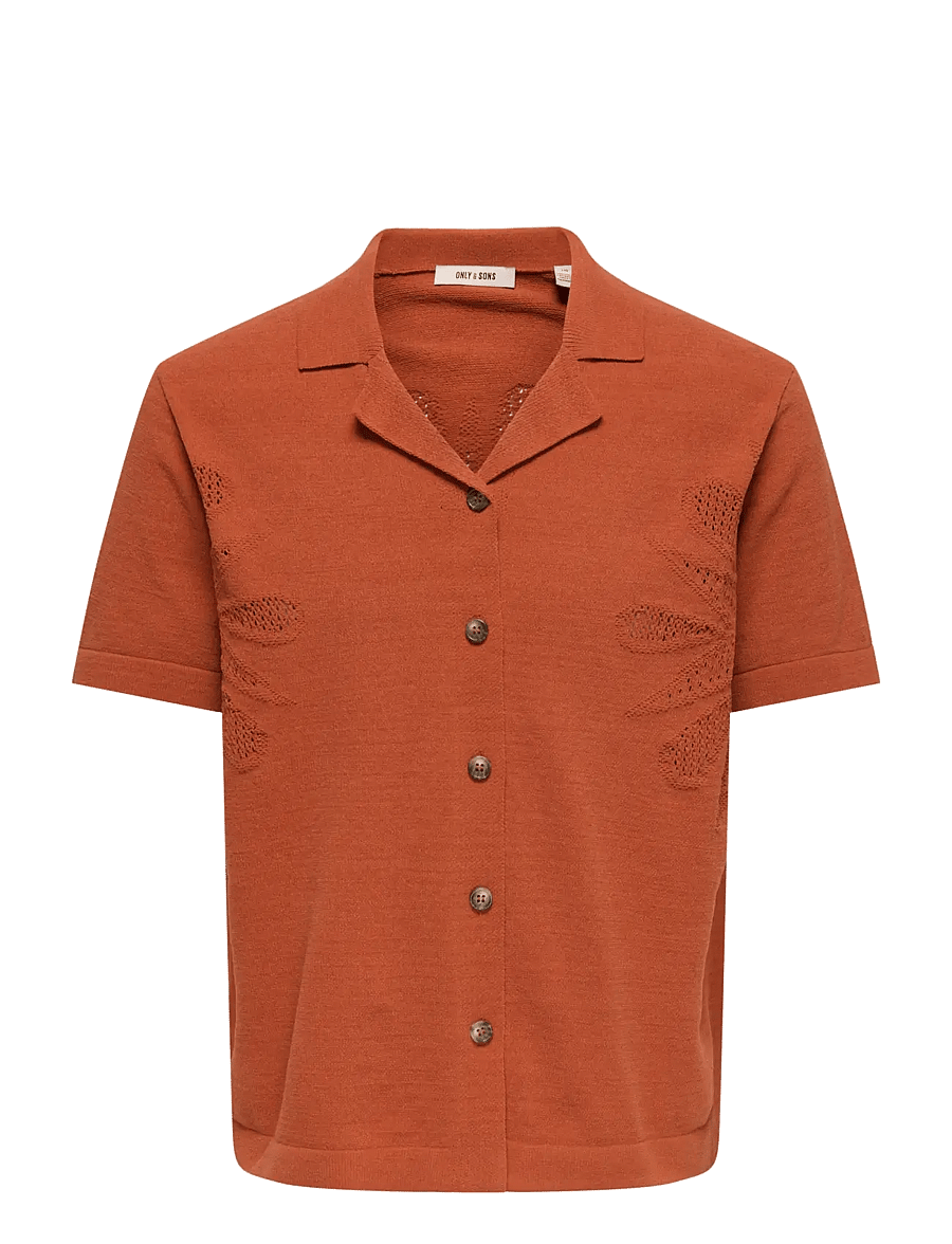 ONLY & SONS - ONSJAM LIFE REG SS SHIRT KNIT - gestrickte polohemden - burnt brick - 1