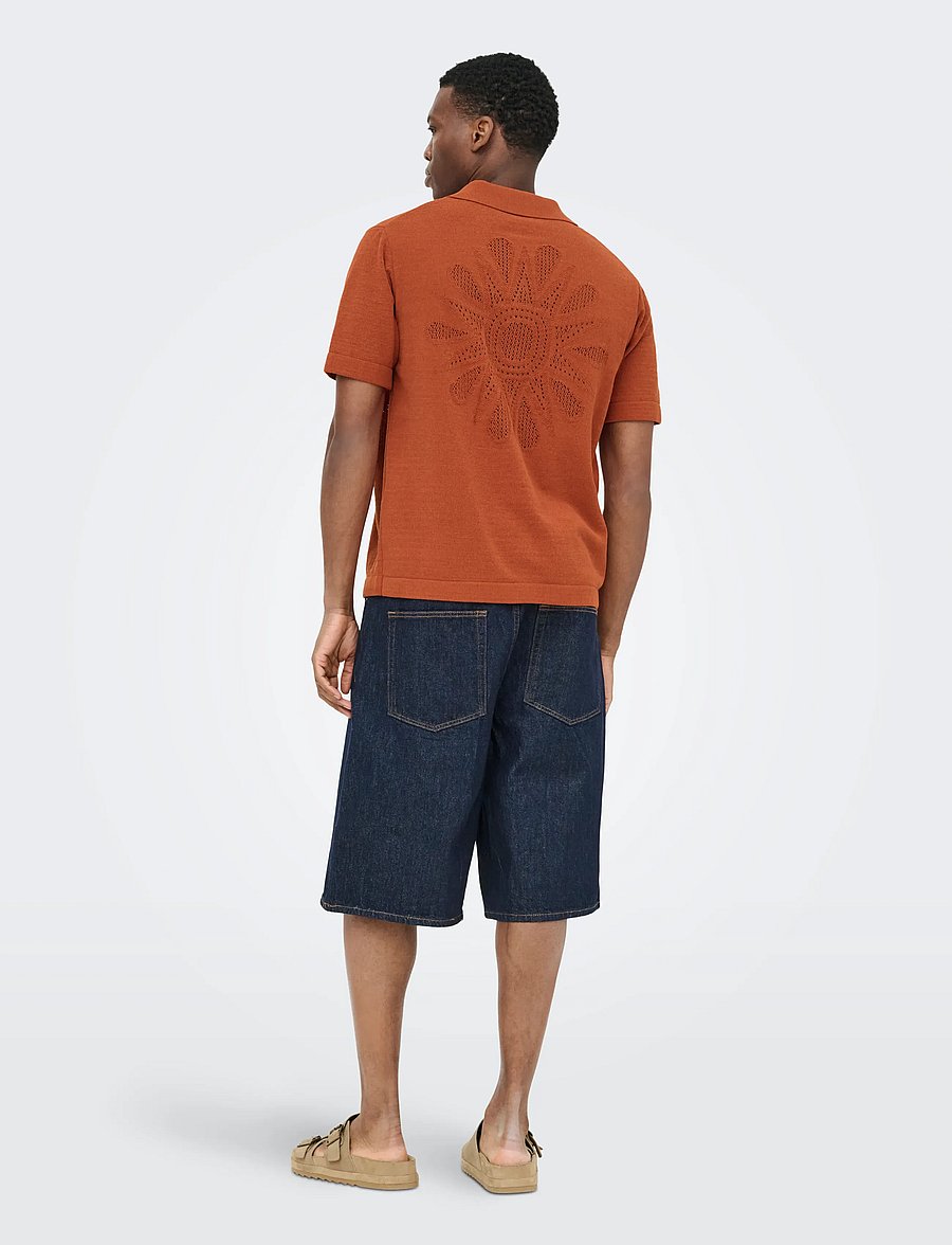 ONLY & SONS - ONSJAM LIFE REG SS SHIRT KNIT - gestrickte polohemden - burnt brick - 3