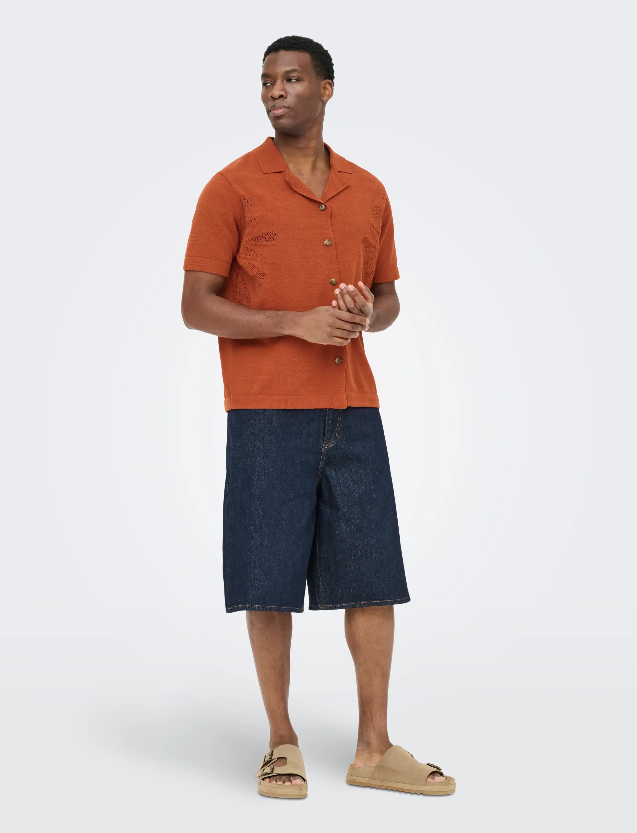 ONLY & SONS - ONSJAM LIFE REG SS SHIRT KNIT - knitted polos - burnt brick - 4