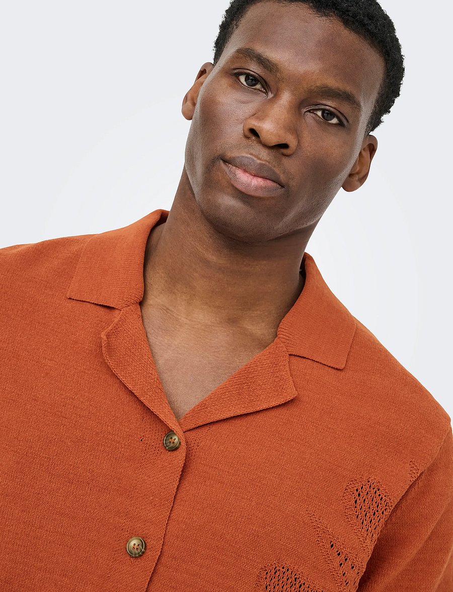 ONLY & SONS - ONSJAM LIFE REG SS SHIRT KNIT - gestrickte polohemden - burnt brick - 5