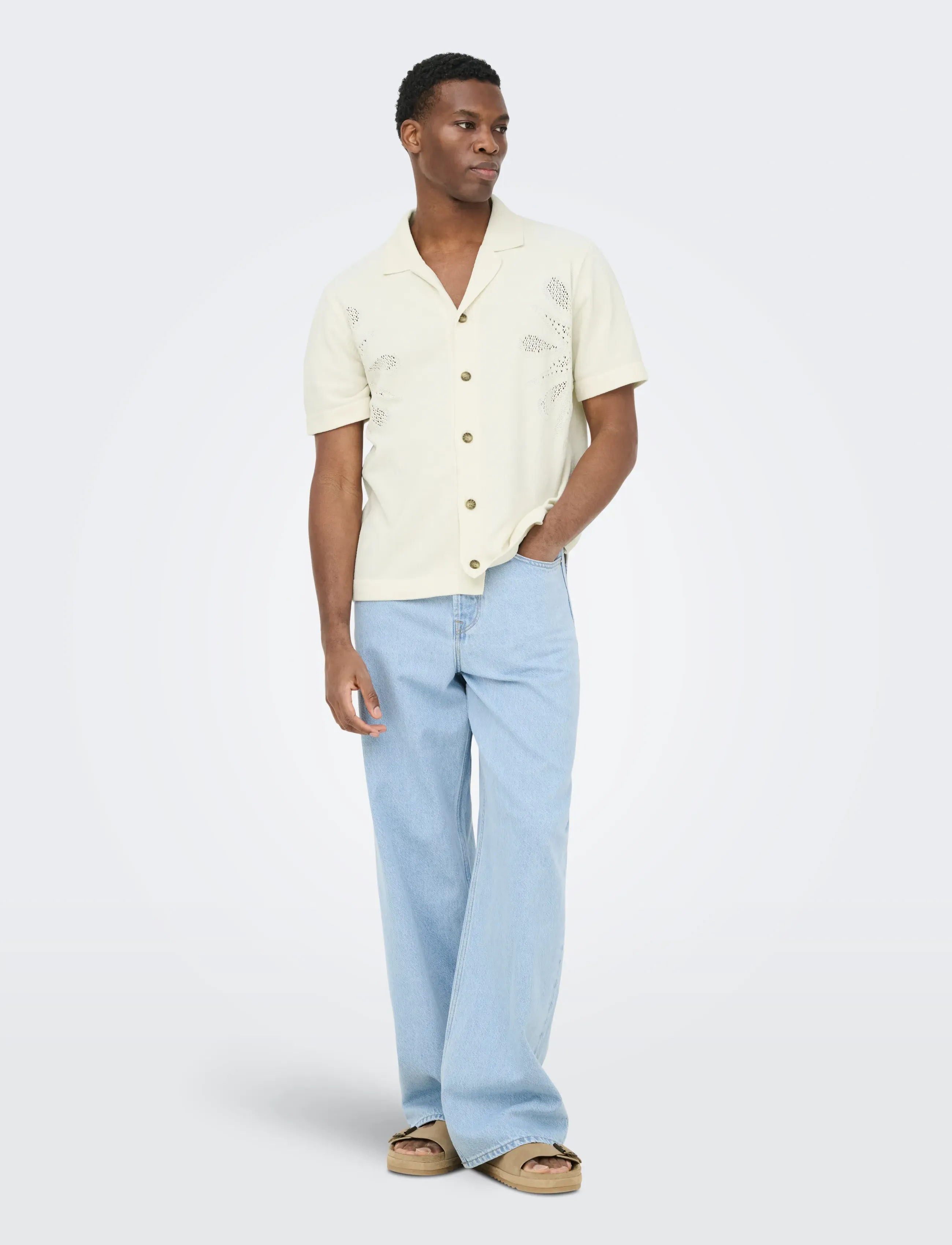 ONLY & SONS - ONSJAM LIFE REG SS SHIRT KNIT - kootud polosärgid - egret - 4
