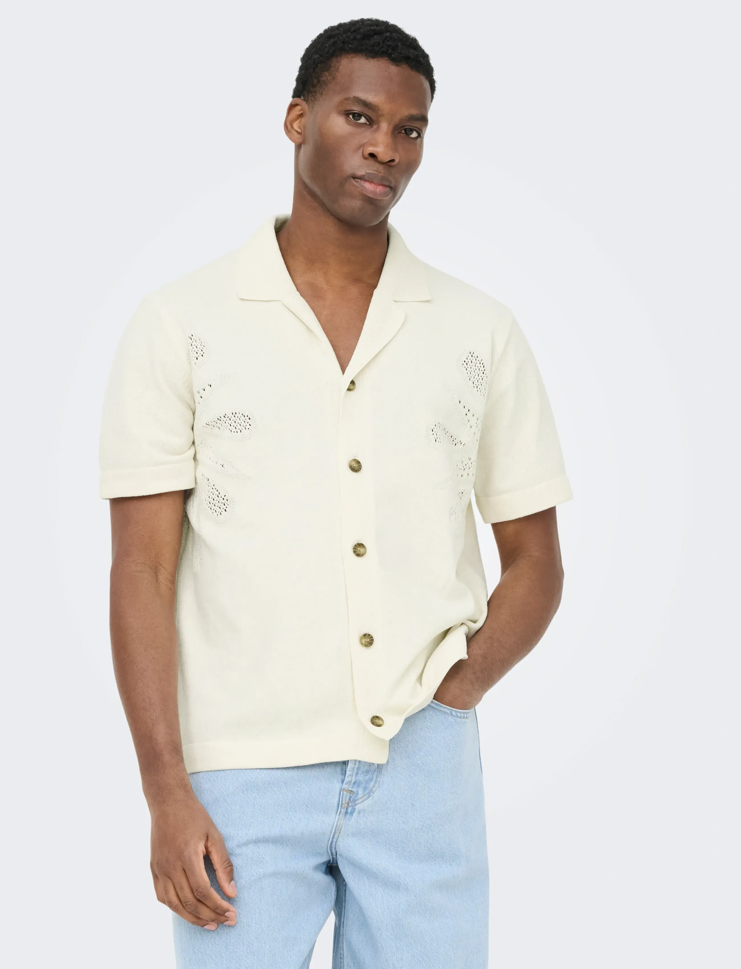ONLY & SONS ONSJAM LIFE REG SS SHIRT KNIT - Strickmode - EGRET / cream