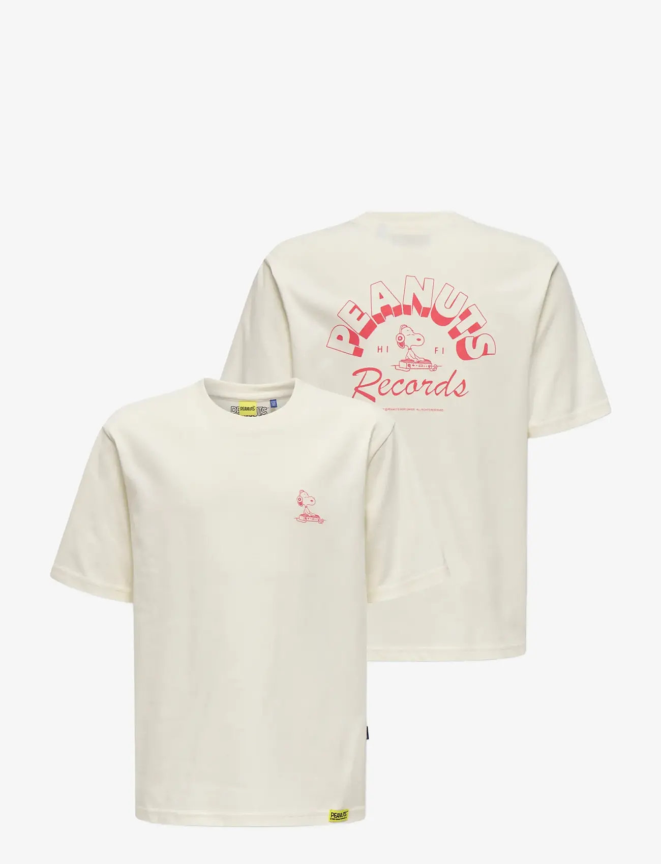 ONLY & SONS - OSJPEANUTS BACK RLX SS LIC TEE - short-sleeved t-shirts - egret - 0