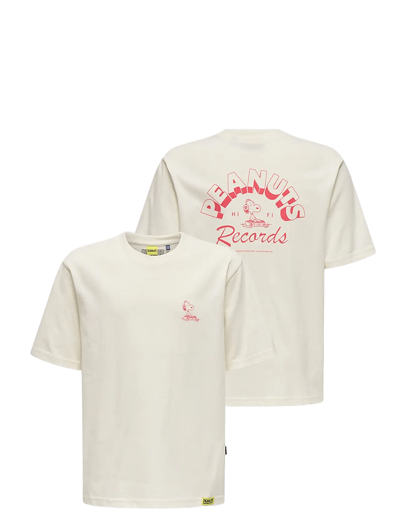 ONLY & SONS - OSJPEANUTS BACK RLX SS LIC TEE - short-sleeved t-shirts - egret - 0