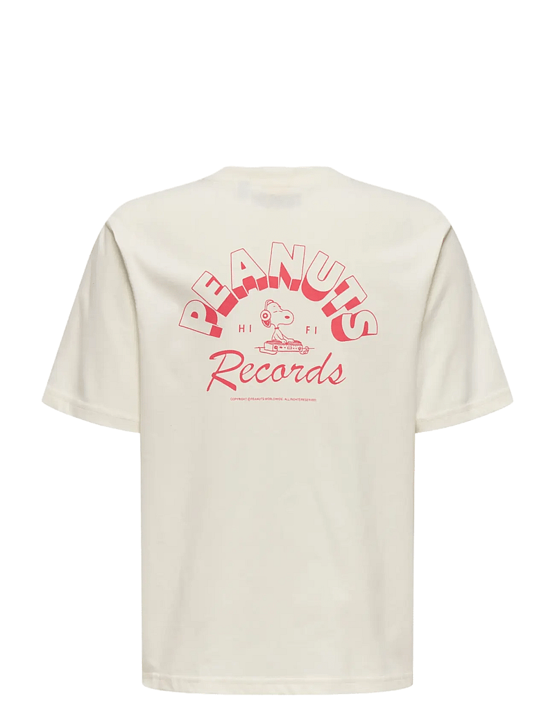 ONLY & SONS - OSJPEANUTS BACK RLX SS LIC TEE - short-sleeved t-shirts - egret - 1