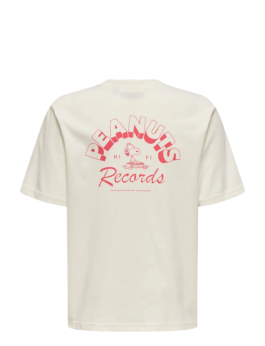 ONLY & SONS - OSJPEANUTS BACK RLX SS LIC TEE - kortærmede t-shirts - egret - 1