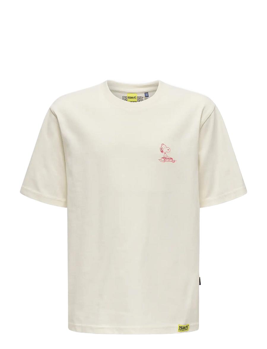 ONLY & SONS - OSJPEANUTS BACK RLX SS LIC TEE - kortærmede t-shirts - egret - 2