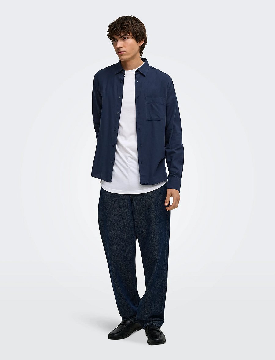 ONLY & SONS - ONSMARS REG FIT LS SHIRT NOOS - casual shirts - black iris - 4