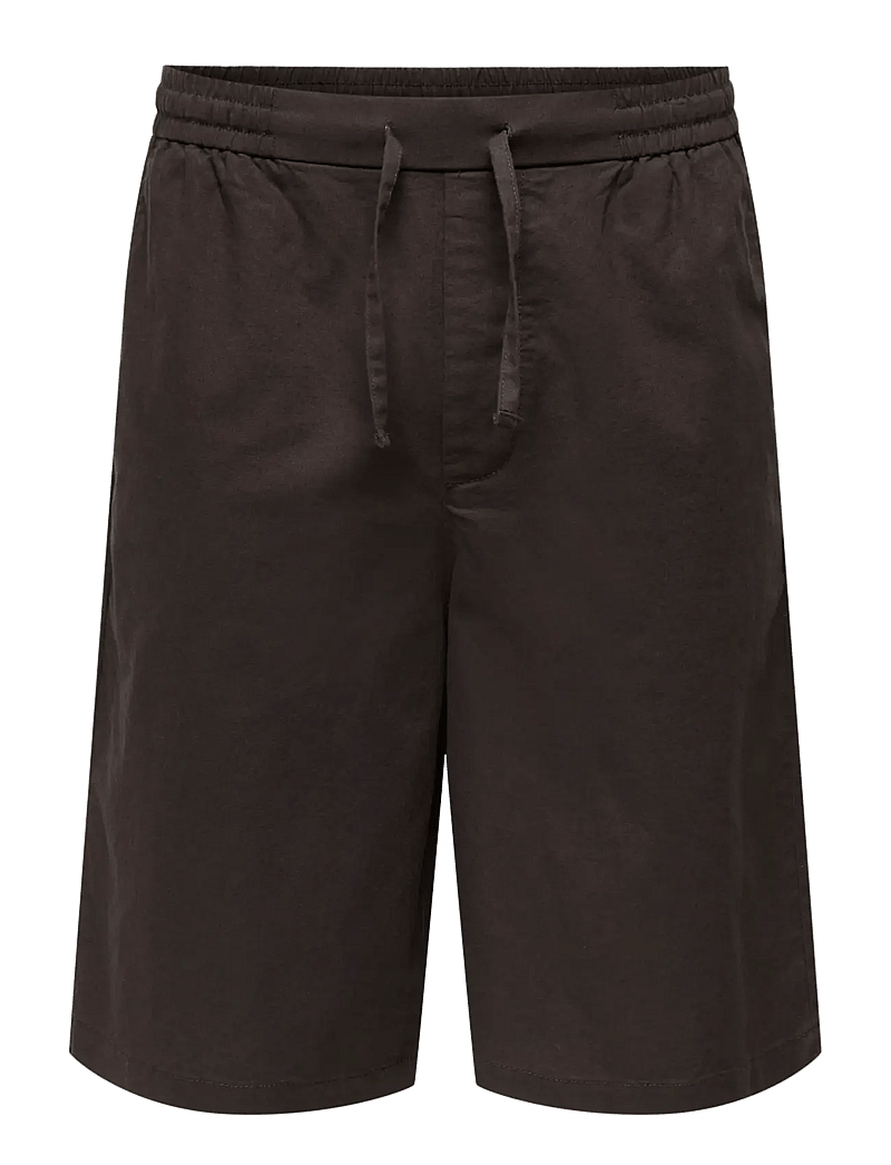 ONLY & SONS - ONSDAVES WIDE COT LIN 0007 SHORTS - leinen-shorts - coffee bean - 1