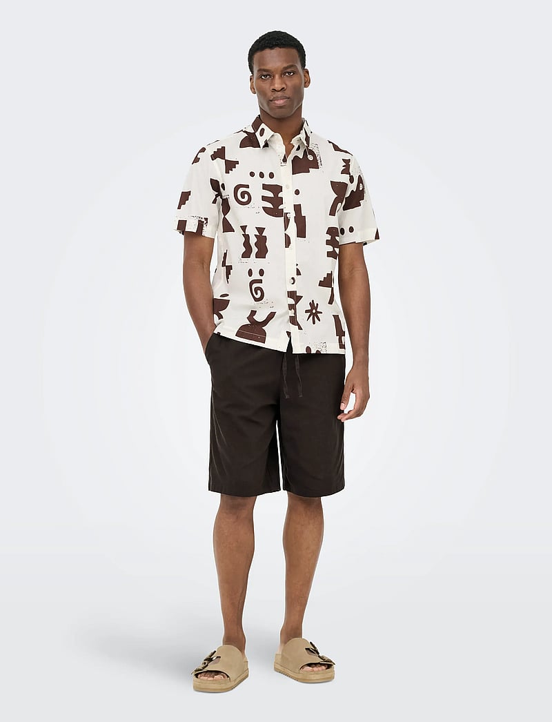 ONLY & SONS - ONSDAVES WIDE COT LIN 0007 SHORTS - leinen-shorts - coffee bean - 4