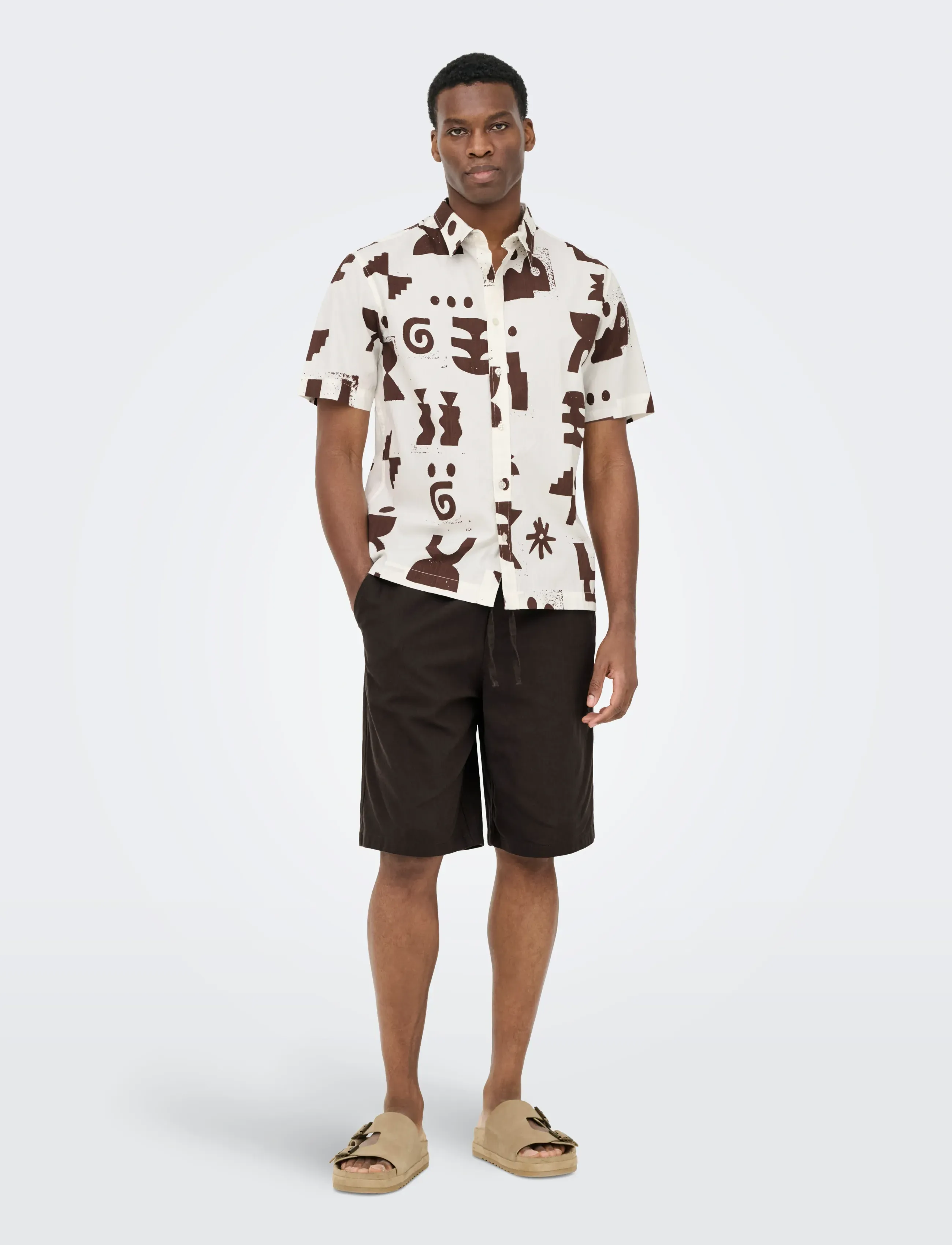 ONLY & SONS - ONSDAVES WIDE COT LIN 0007 SHORTS - linneshorts - coffee bean - 4