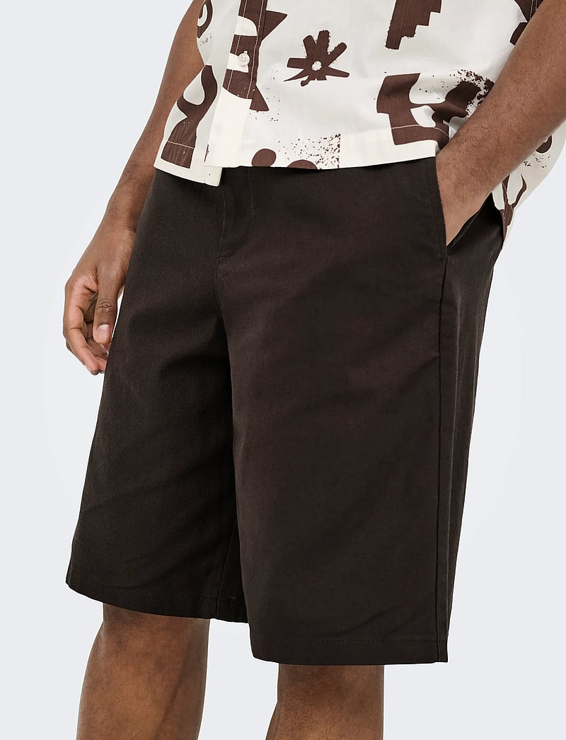 ONLY & SONS - ONSDAVES WIDE COT LIN 0007 SHORTS - leinen-shorts - coffee bean - 5