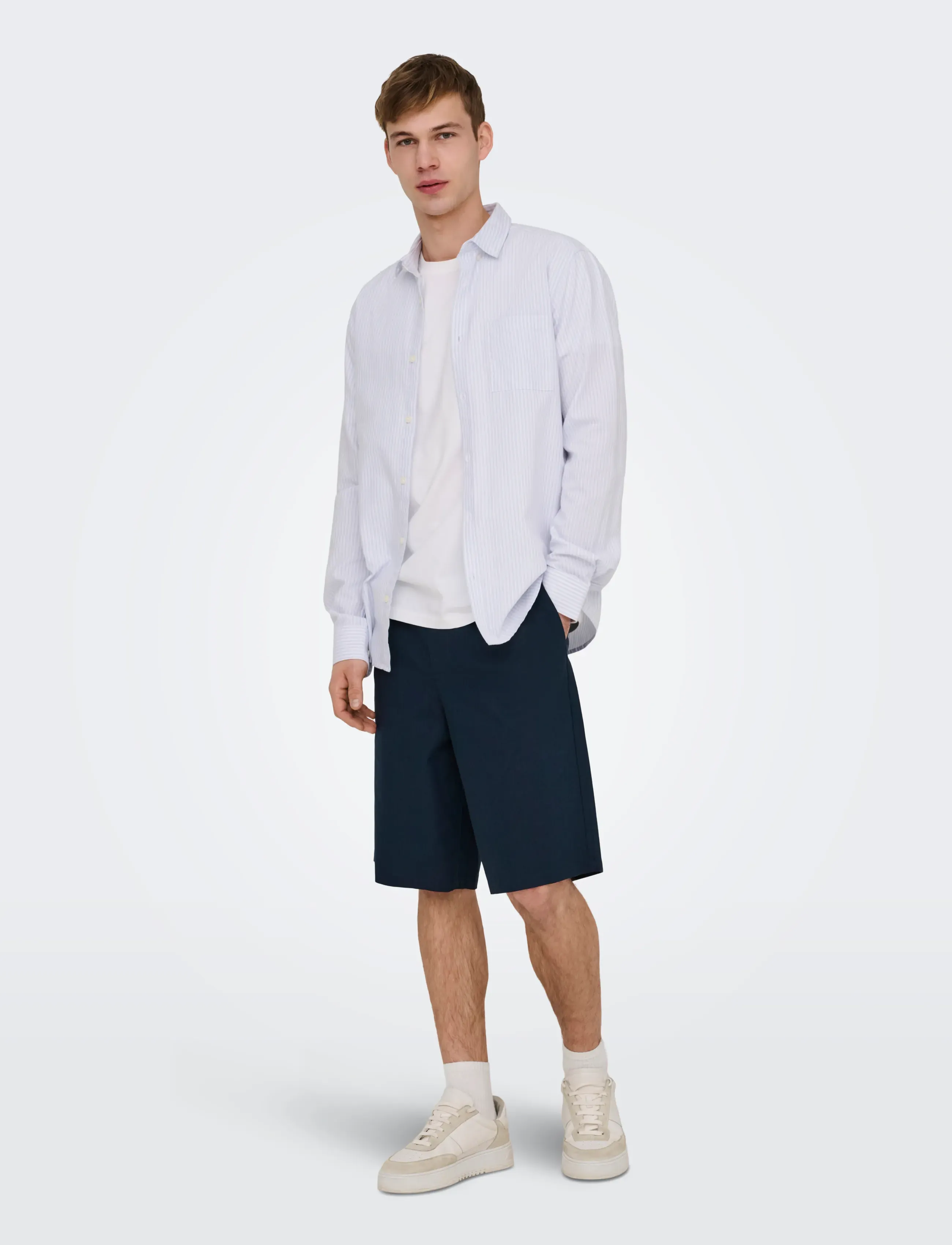 ONLY & SONS - ONSDAVES WIDE COT LIN 0007 SHORTS - linen shorts - dark navy - 4