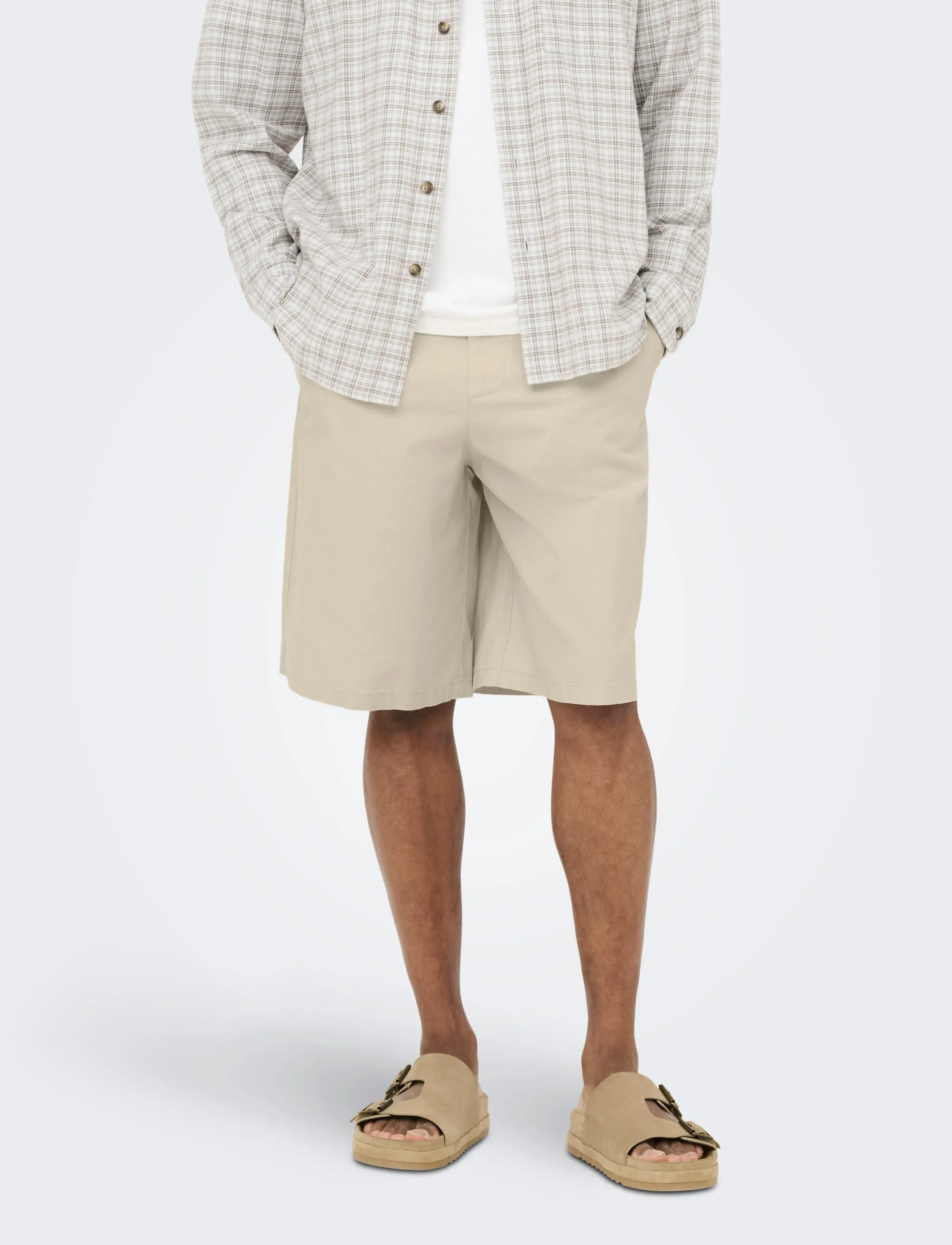 ONLY & SONS Onsdaves Wide Cot Lin 0007 Shorts, M, Beige, Shorts > Linen Shorts, Herre