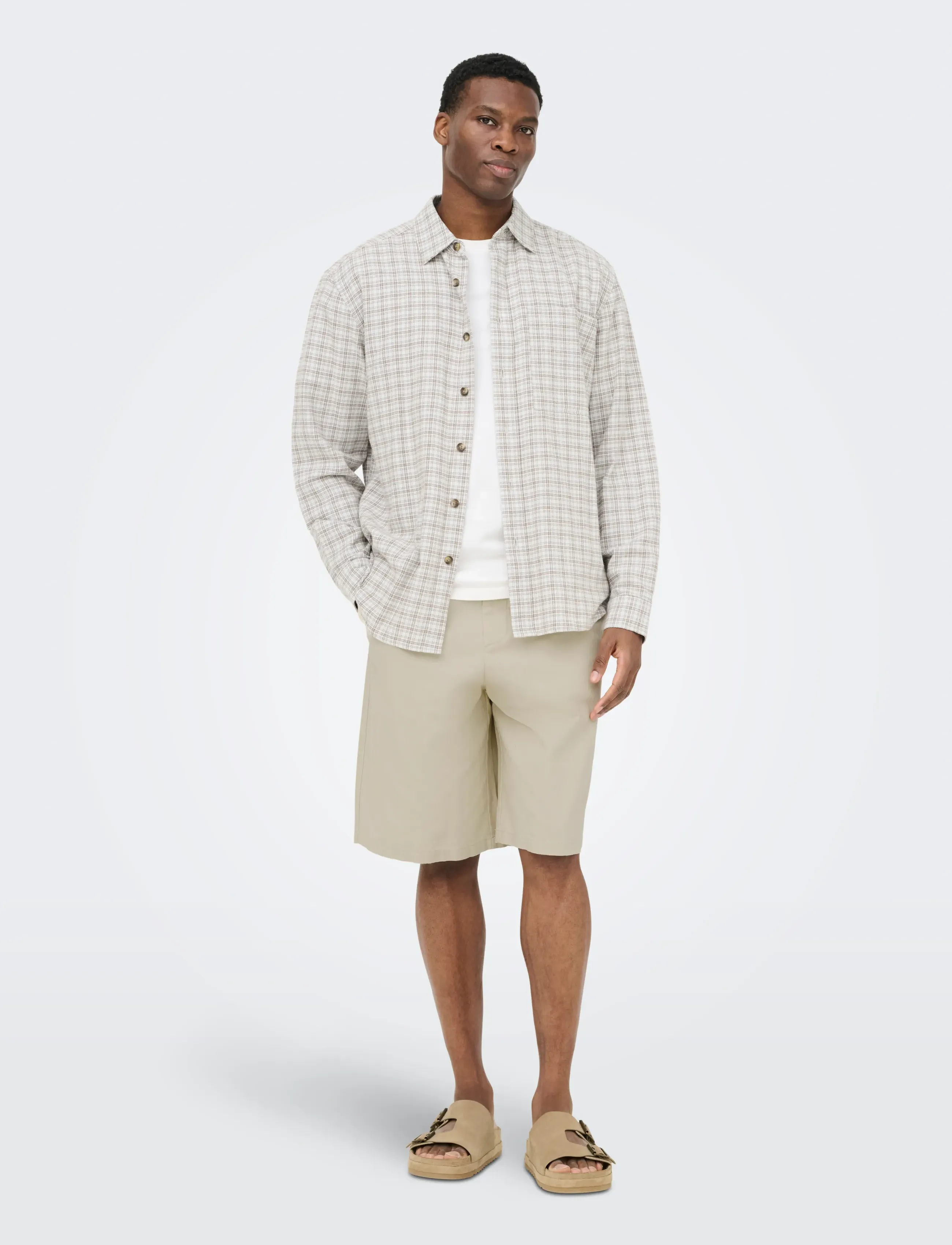 ONLY & SONS - ONSDAVES WIDE COT LIN 0007 SHORTS - linen shorts - silver lining - 4