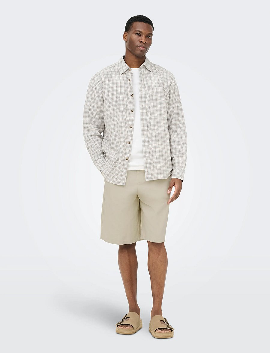 ONLY & SONS - ONSDAVES WIDE COT LIN 0007 SHORTS - linneshorts - silver lining - 4