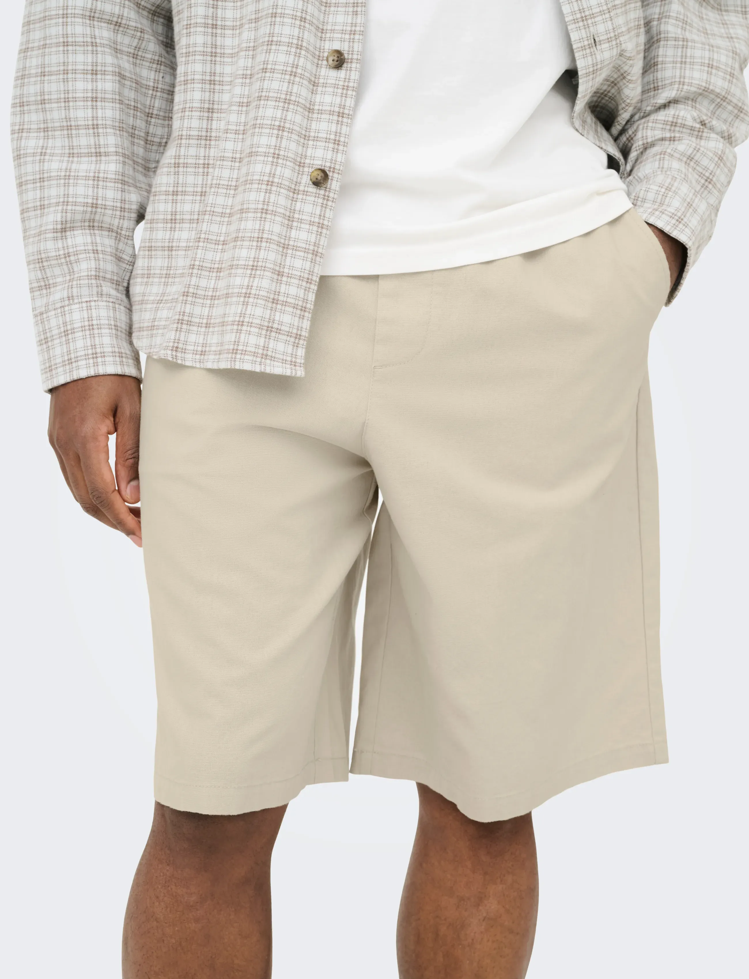 ONLY & SONS - ONSDAVES WIDE COT LIN 0007 SHORTS - linen shorts - silver lining - 5