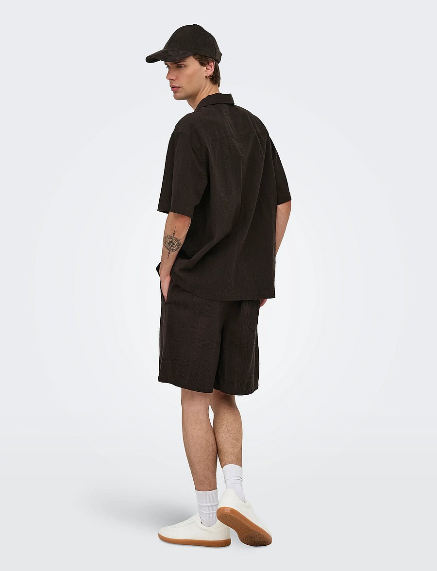 ONLY & SONS - ONSCRUZ SEERSUCKER JOGGER SHORTS - sweatshorts - black coffee - 3