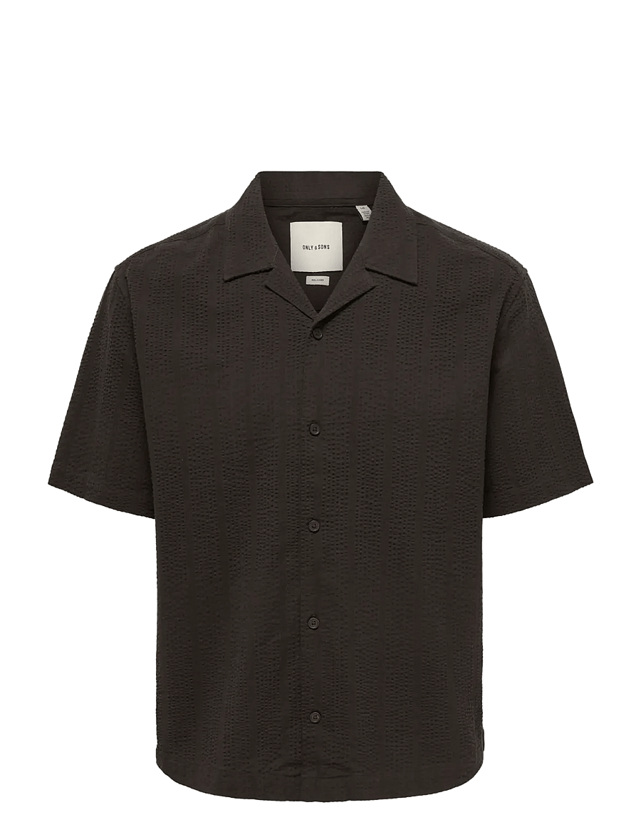 ONLY & SONS - ONSCRUZ RLX SEERSUCKER RESORT SS SHIRT - kurzarmhemden - black coffee - 1