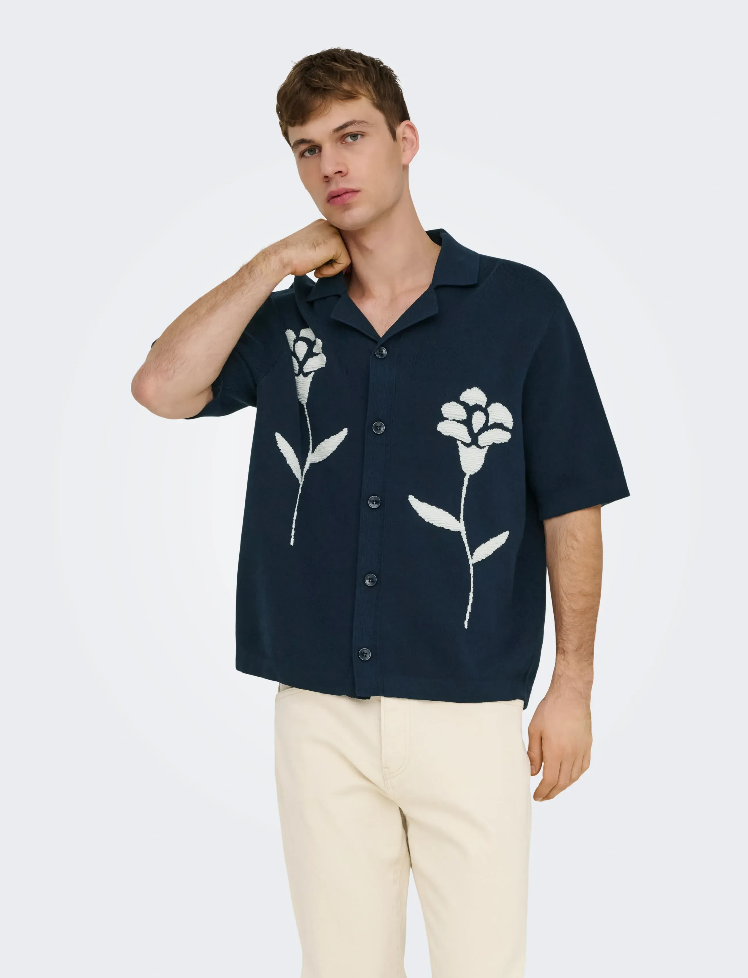 ONLY & SONS Onssonny Rlx Ss Shirt Knit, M, Navy, Strik > Kortærmede Strikkede Poloer, Herre