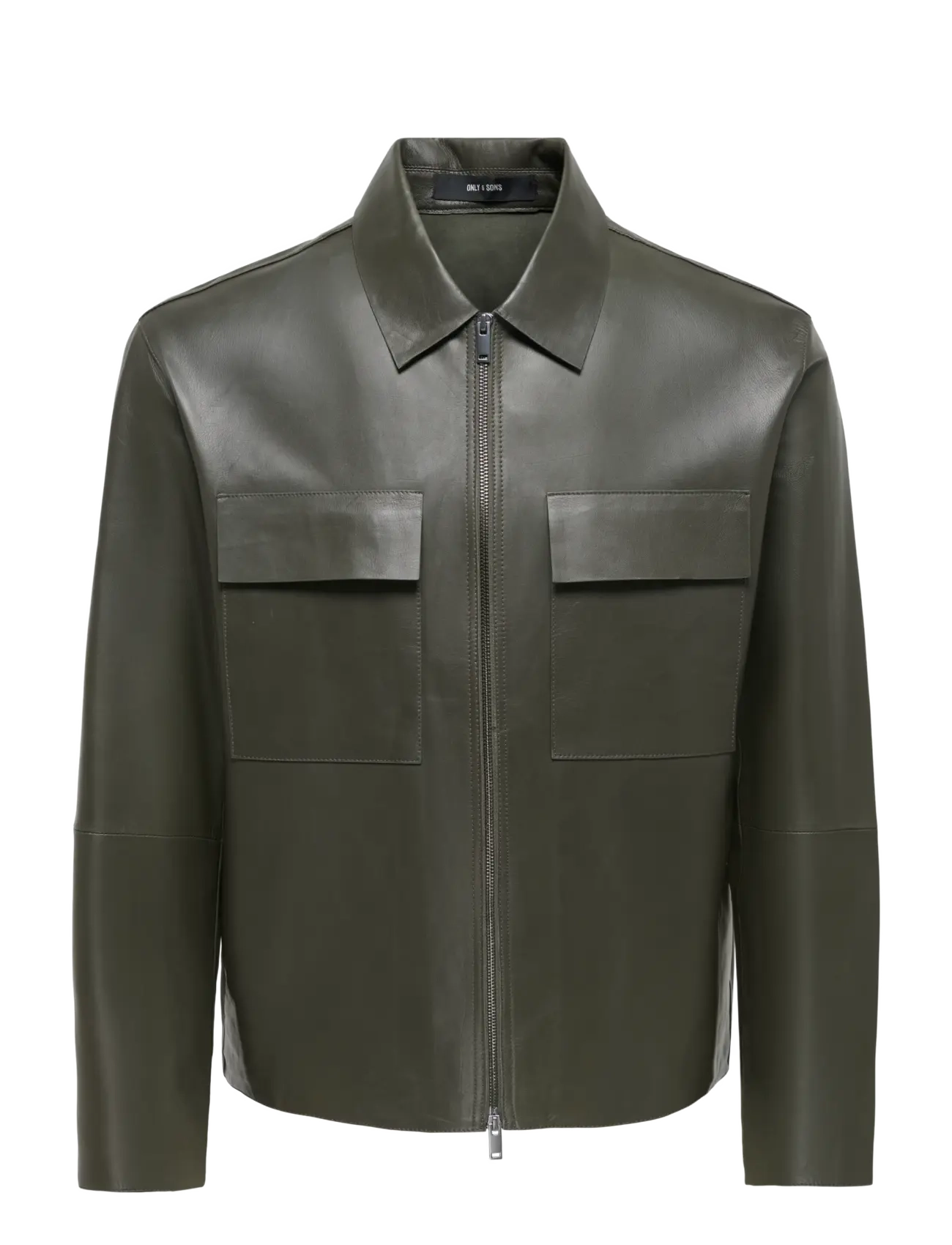 ONLY & SONS ONSEARL LEATHER JACKET OTW FRML - Leather Jackets - BELUGA / khaki/green