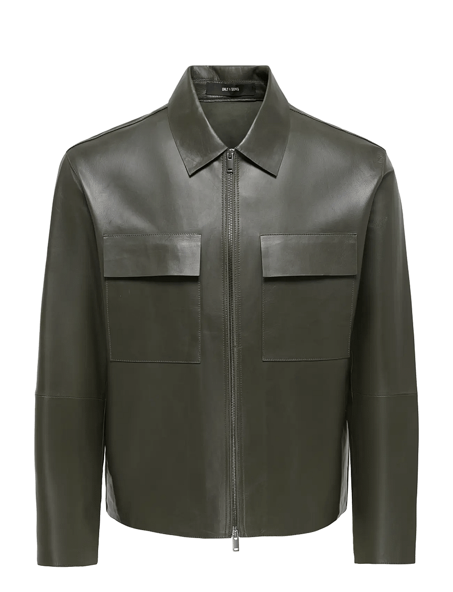 ONLY & SONS - ONSEARL LEATHER JACKET OTW FRML - fall jackets - beluga - 0