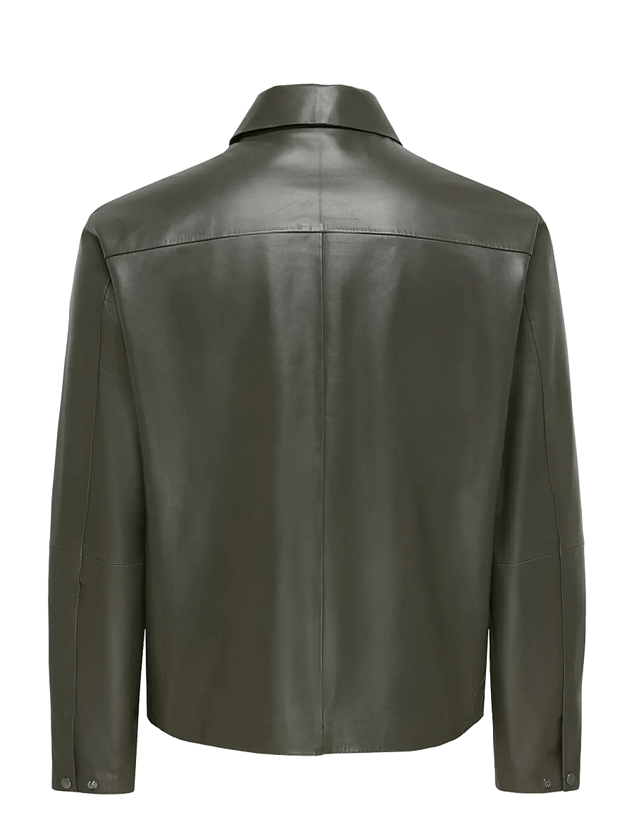 ONLY & SONS - ONSEARL LEATHER JACKET OTW FRML - fall jackets - beluga - 1