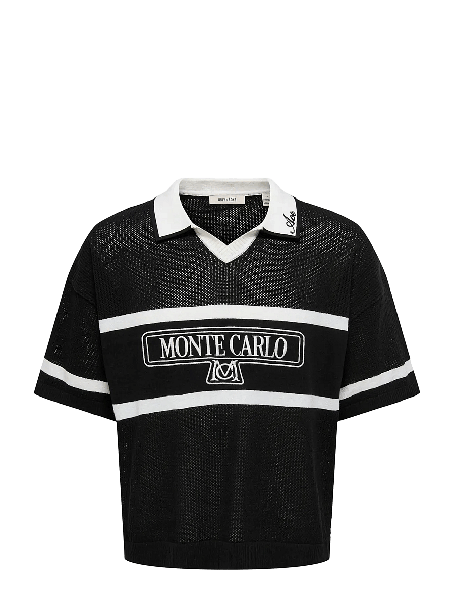 ONLY & SONS - ONSACE LIFE SPLIT NECK DS - kootud polosärgid - black - 0
