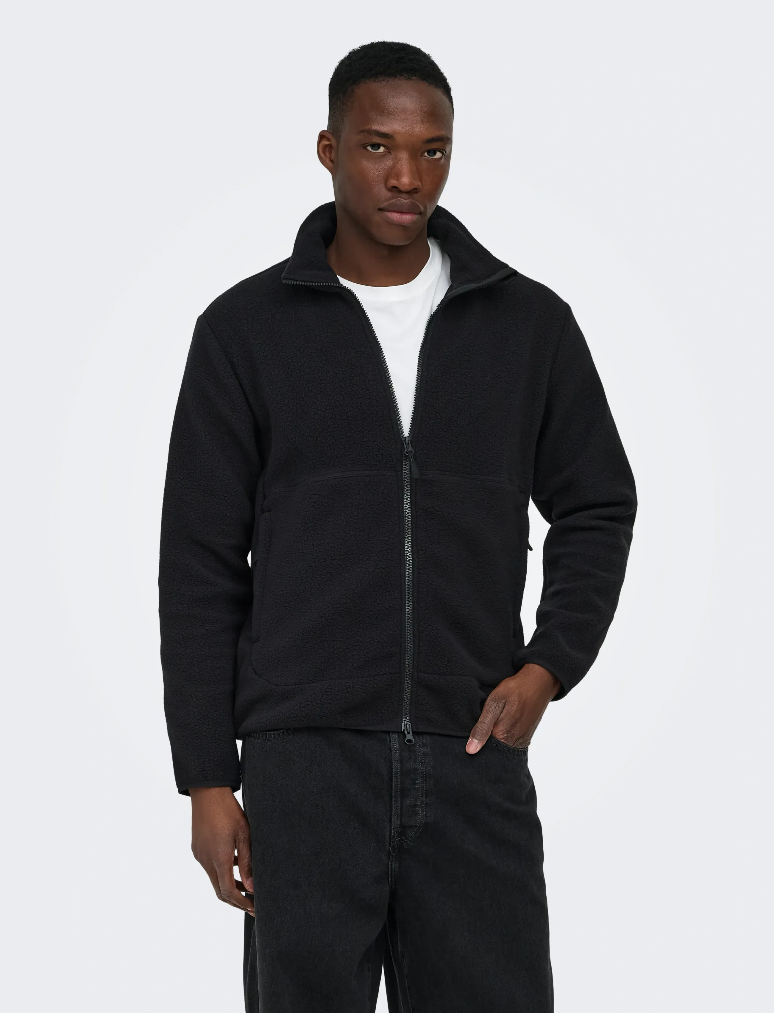 ONLY & SONS ONSJASON PRTC FLEECE JACKET OTW NOOS - ONLY & SONS - BLACK / black