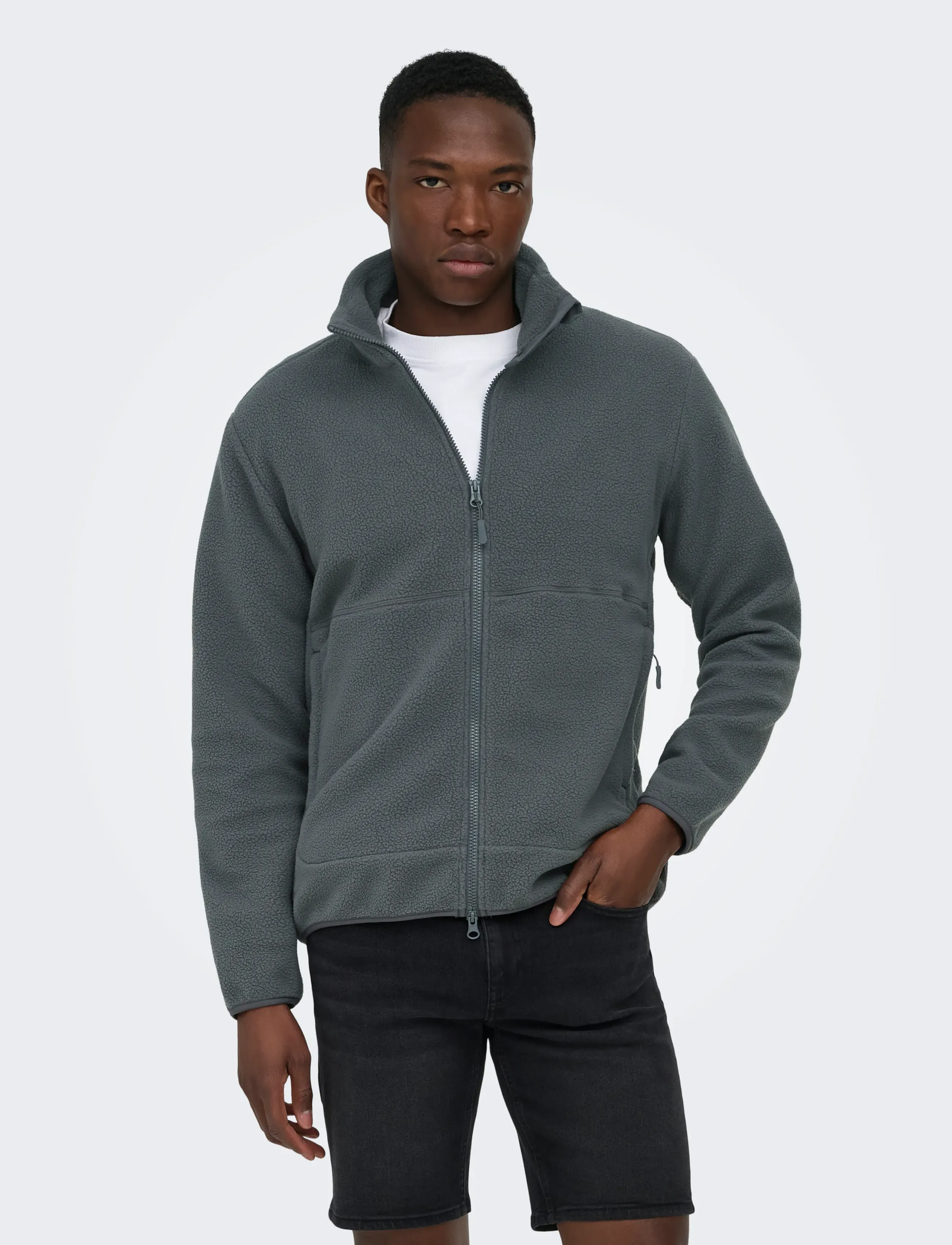 ONLY & SONS Onsjason Prtc Fleece Jacket Otw Noos, Mænd, Fleecejakke, Grå, Str: L