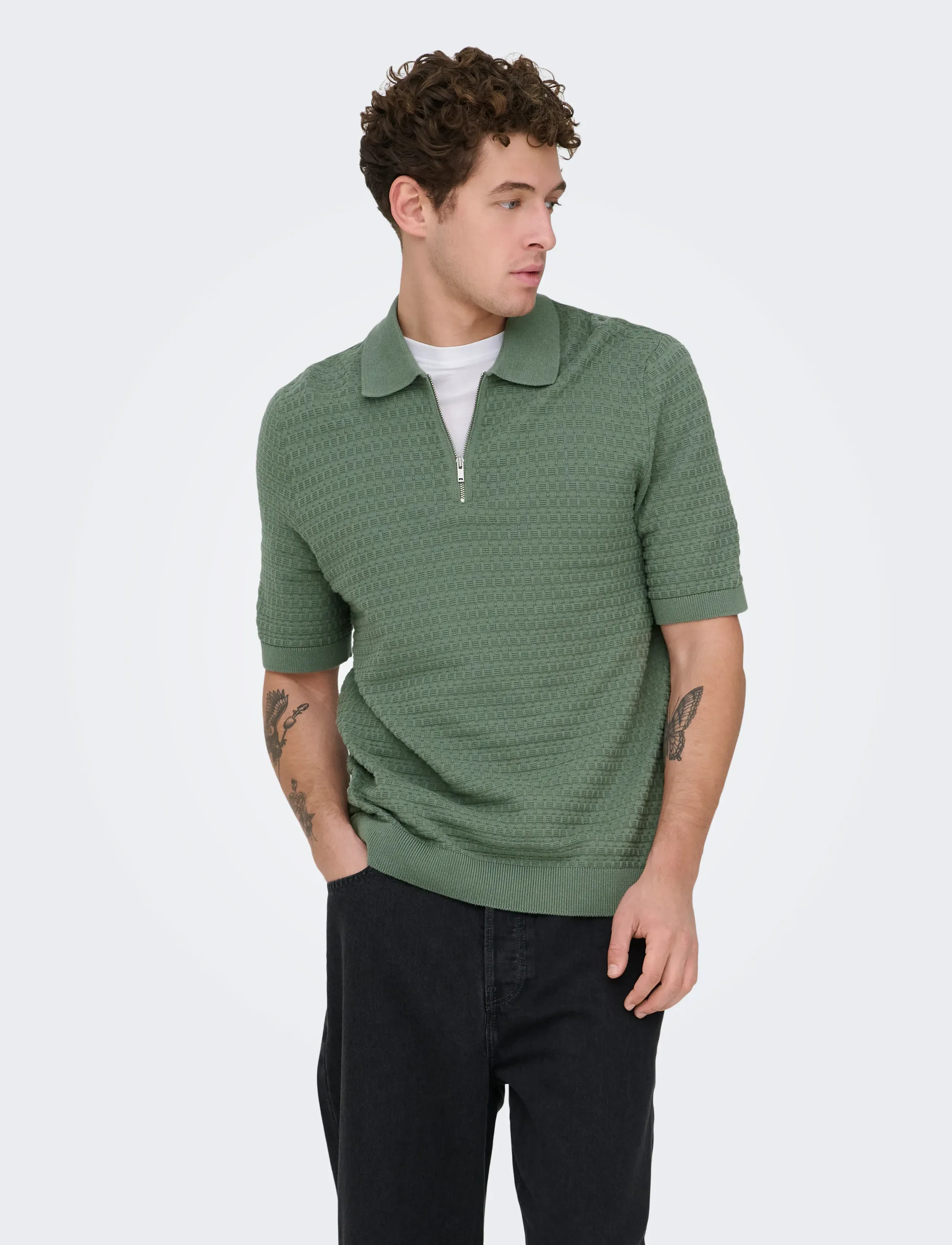 ONLY & SONS ONSMENU REG SS STRUCTURE POLO KNIT - Pikéer - AGAVE GREEN / green