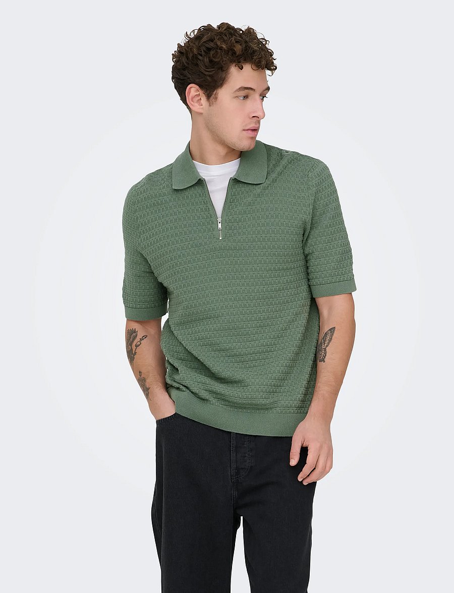 ONLY & SONS - ONSMENU REG SS STRUCTURE POLO KNIT - krótki rękaw - agave green - 0