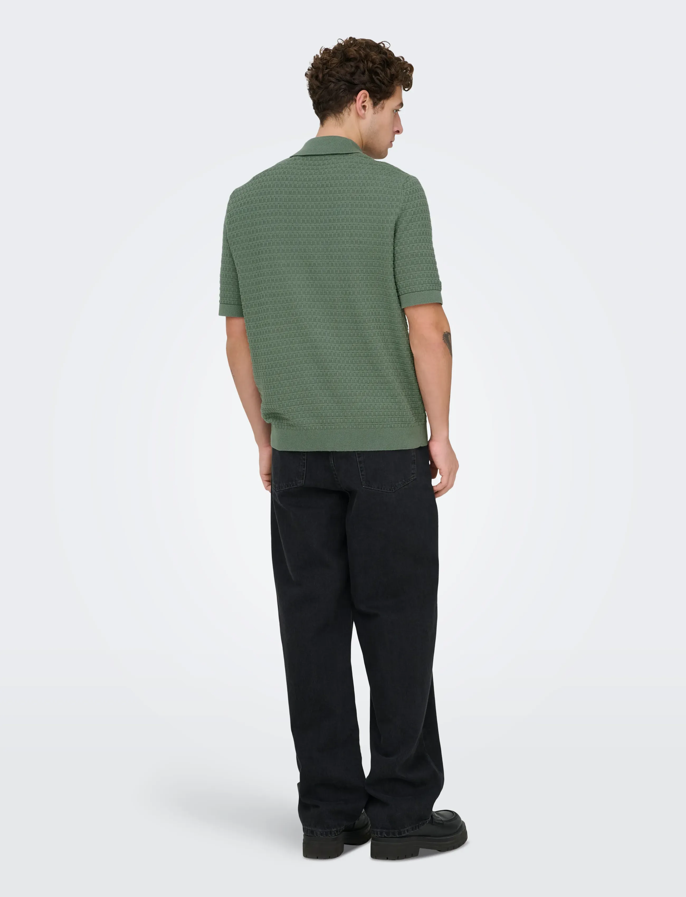 ONLY & SONS - ONSMENU REG SS STRUCTURE POLO KNIT - laveste priser - agave green - 3
