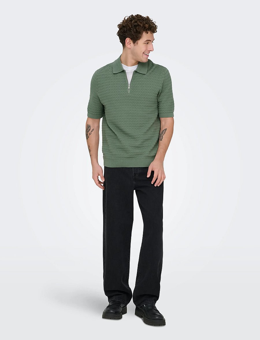 ONLY & SONS - ONSMENU REG SS STRUCTURE POLO KNIT - krótki rękaw - agave green - 4