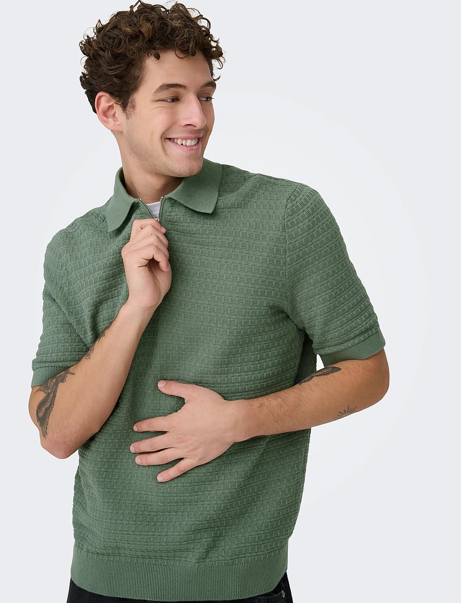 ONLY & SONS - ONSMENU REG SS STRUCTURE POLO KNIT - krótki rękaw - agave green - 5