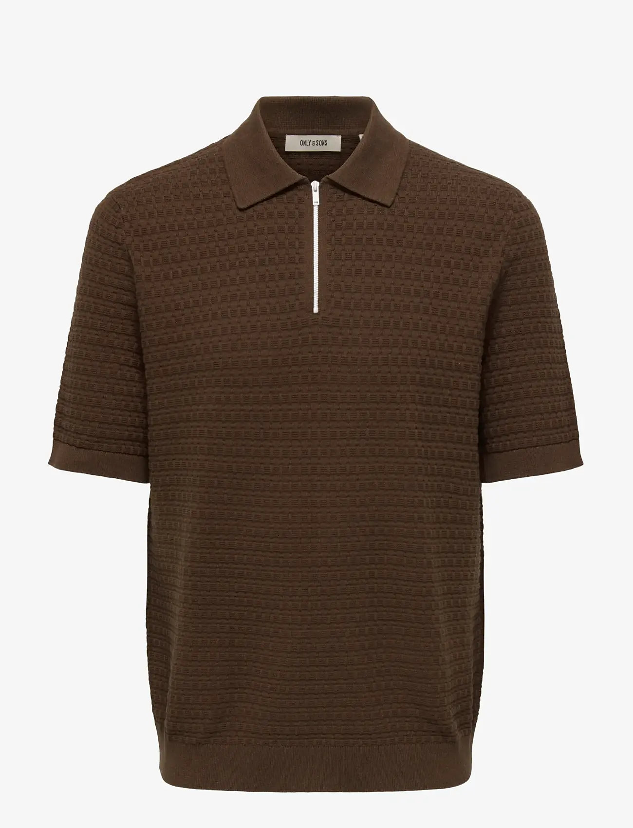 ONLY & SONS - ONSMENU REG SS STRUCTURE POLO KNIT - short-sleeved polos - potting soil - 1