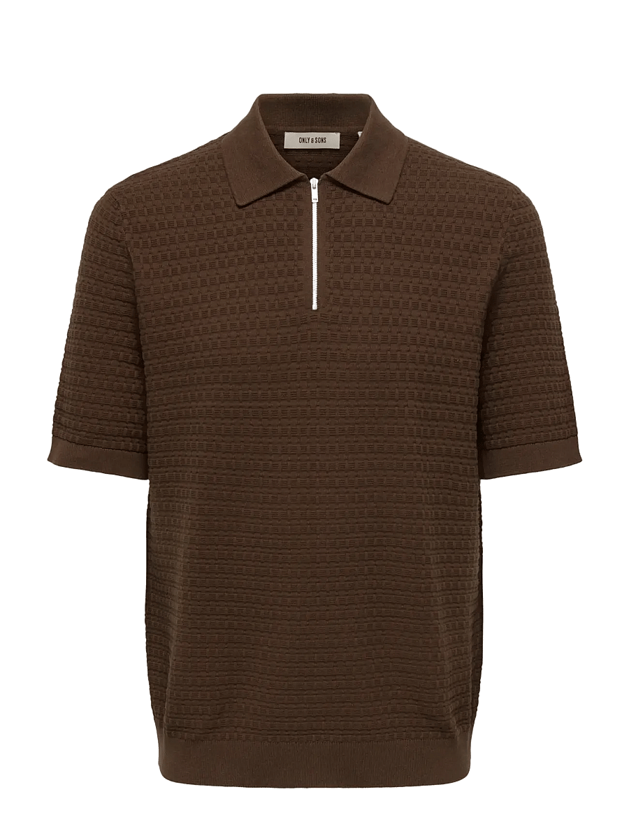 ONLY & SONS - ONSMENU REG SS STRUCTURE POLO KNIT - kurzärmelig - potting soil - 1